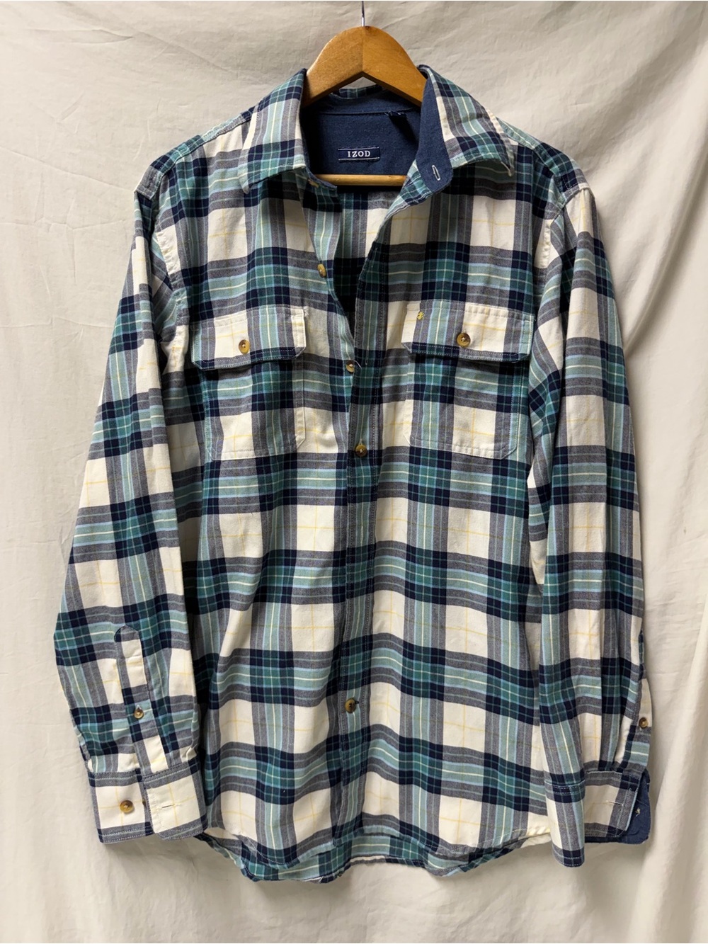 Izod Men’s Flannel Long Sleeve Button Down Shirt Size M Blue